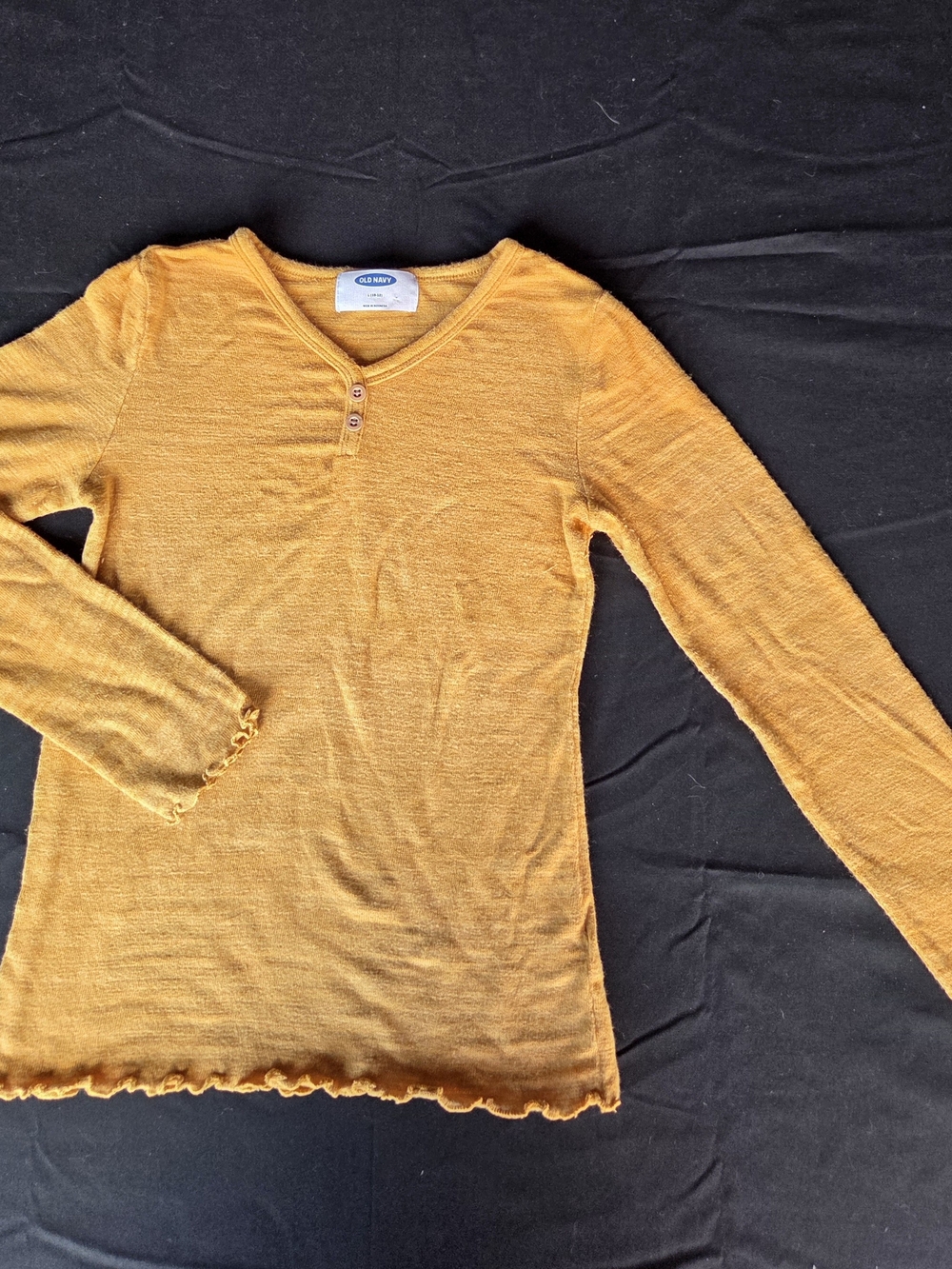Old Navy Girls' Mustard Yellow Long-Sleeve Henley Top Size L